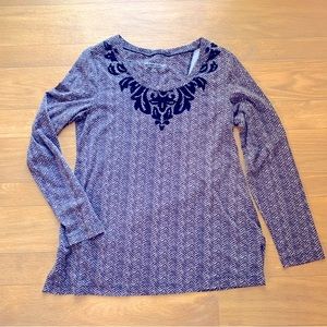 Soft Surroundings Top Herringbone print Stretch Tunic flocked embellishment